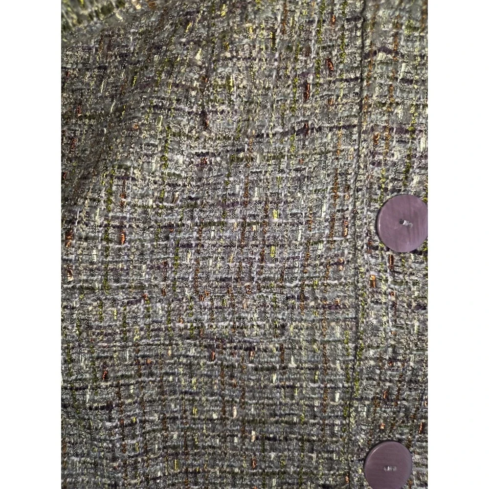 Coldwater Creek Shaped Purple Tweed Blazer Jacket Mock Neck Metallic Size 10